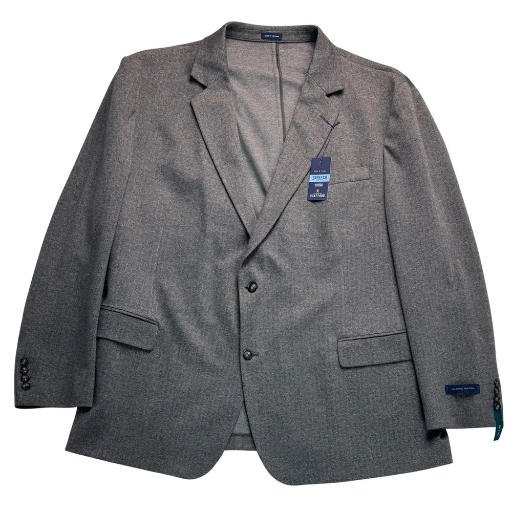 Stafford Big & Tall 52L Charcoal Herringbone Stretch Comfort Sport Coat Blazer